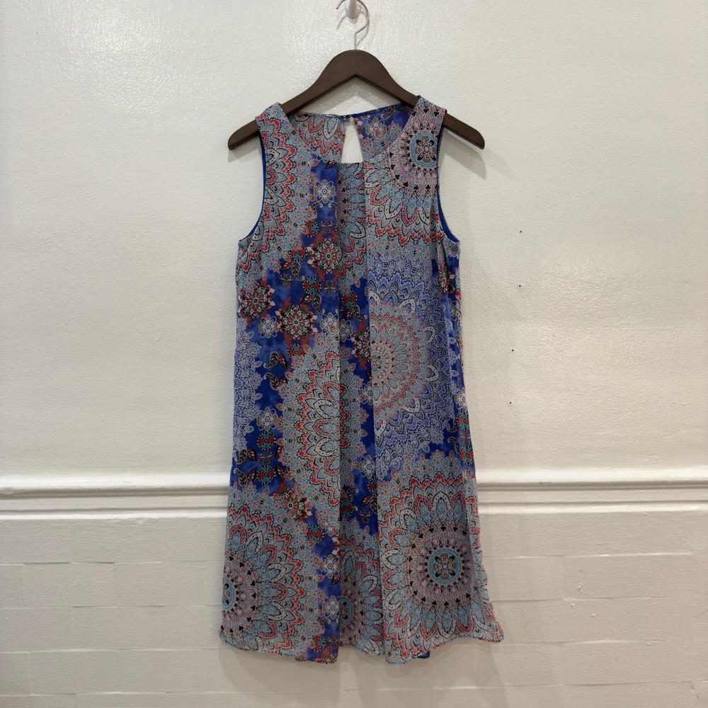 MSK Shift Dress Womens 6 Blue Mandala Medallion Print Excellent Sleeveless Mini